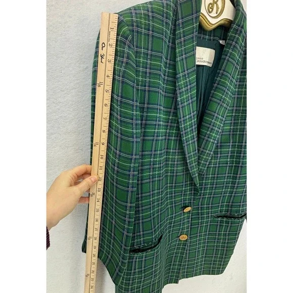Dana Buchman Green Plaid Blazer Jacket Women Size 12 Silk Blend Academia Preppy - Picture 9 of 11